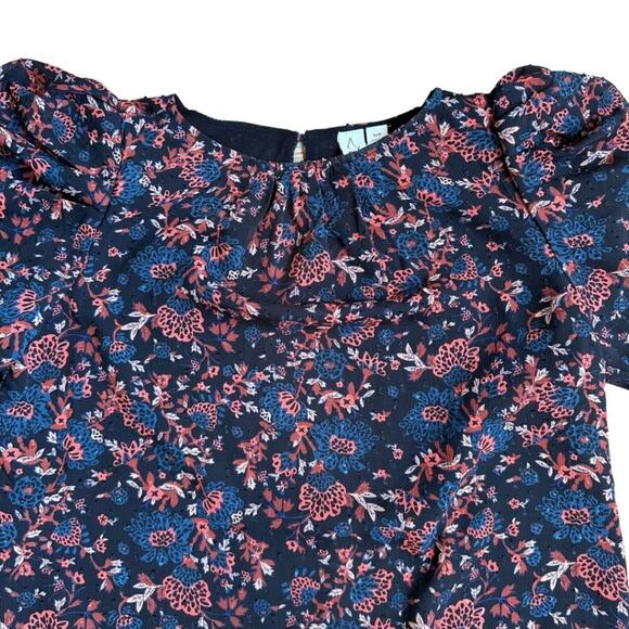 Joie Short Sleeve Floral Blouse Black, Red & Blue S - Picture 5 of 8